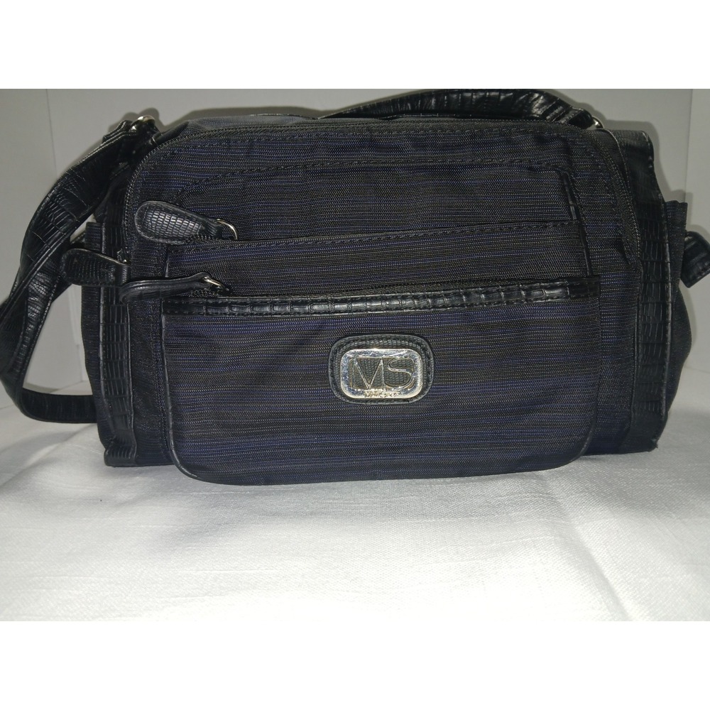 MultiSac Women Navy Blue Black Faux Croc Trim Organizer Shoulder Bag Purse